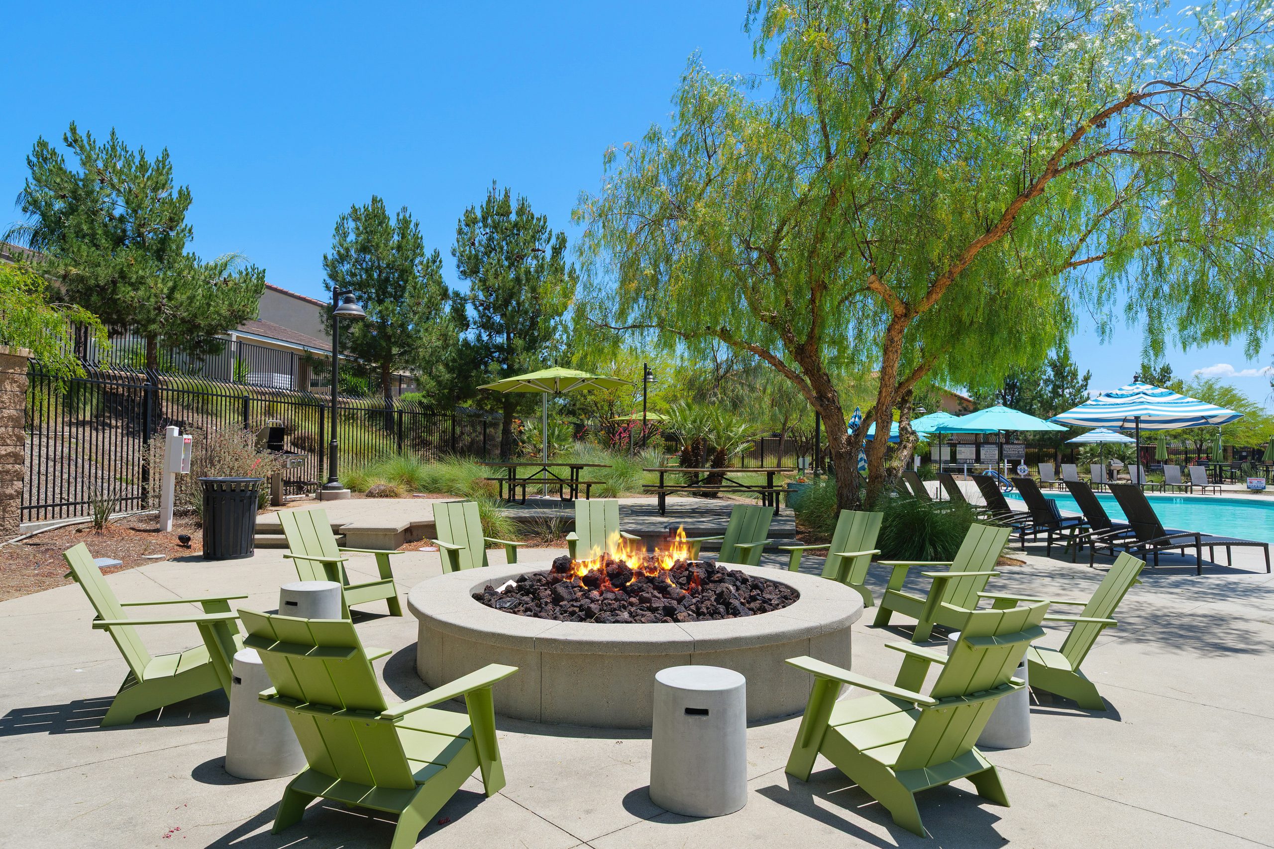 Fire pit seating area at The Oasis
